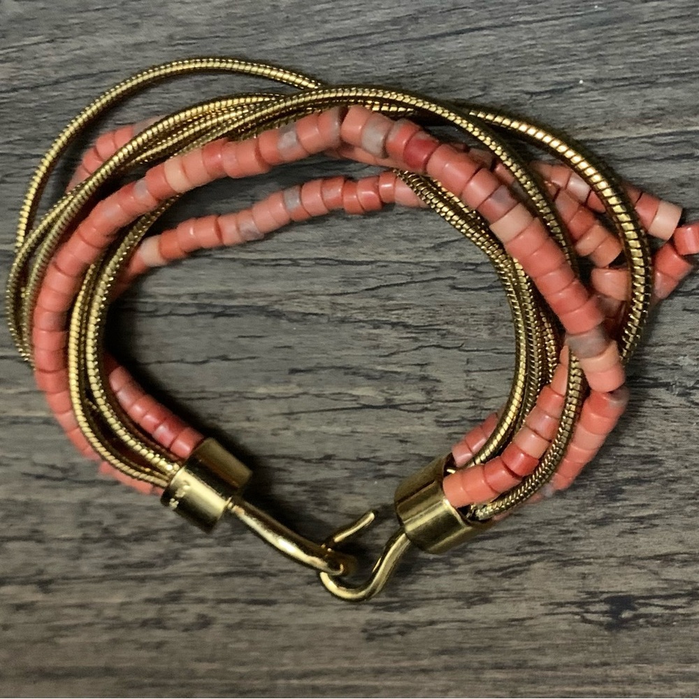 Michael Kors Gold and Coral Tone Beaded Bracelet